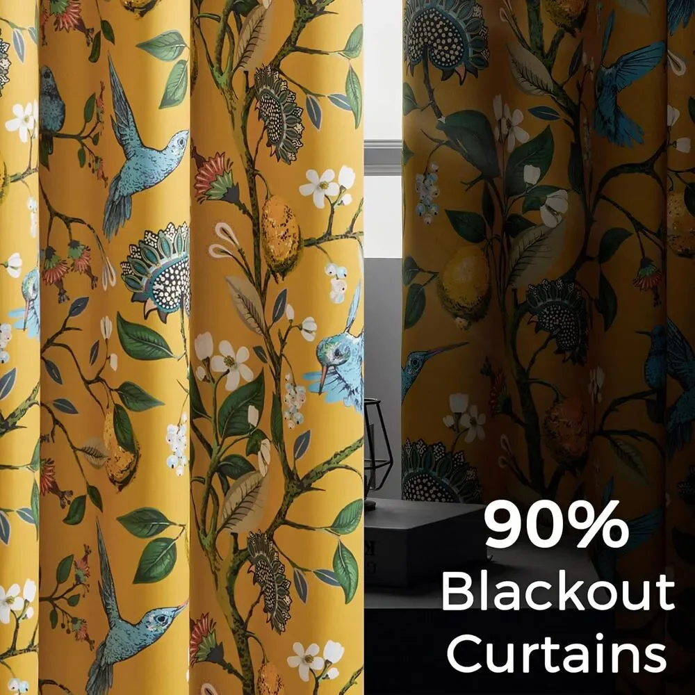 Lemon‎ Hummingbird Curtain 84” Blackout Drape Grandmillennial Anthro Style